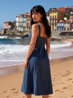 Denim Square-Neck Midi Dress