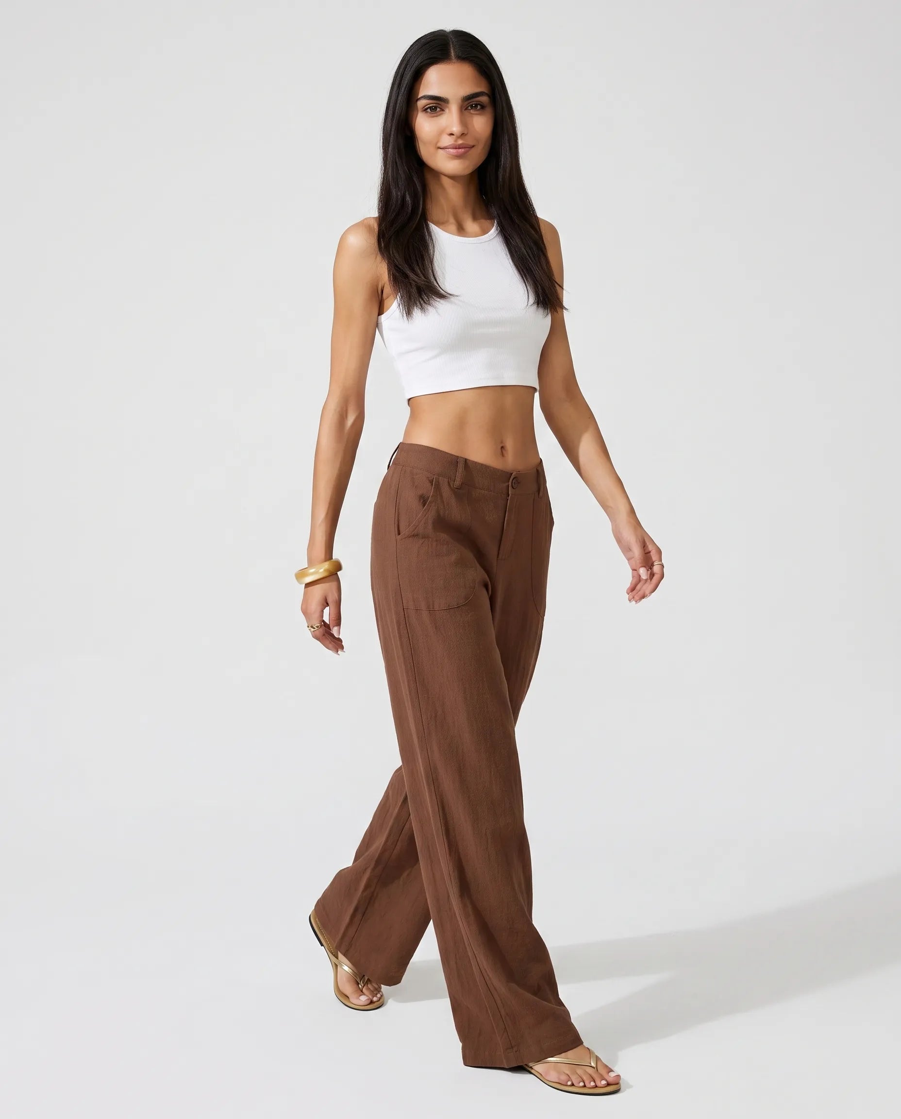 Linen Cotton Wide-Leg Trousers