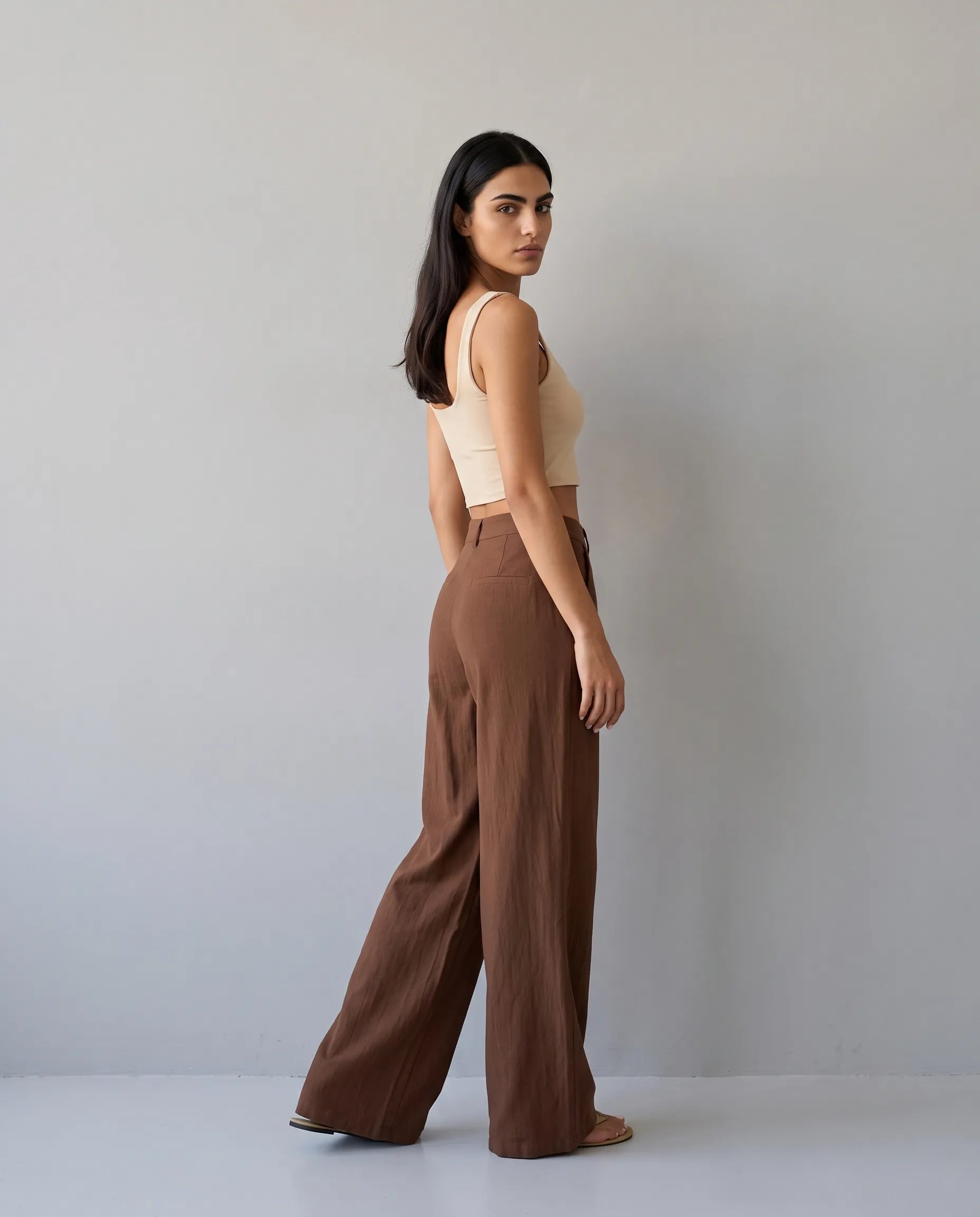 Linen Cotton Wide-Leg Trousers