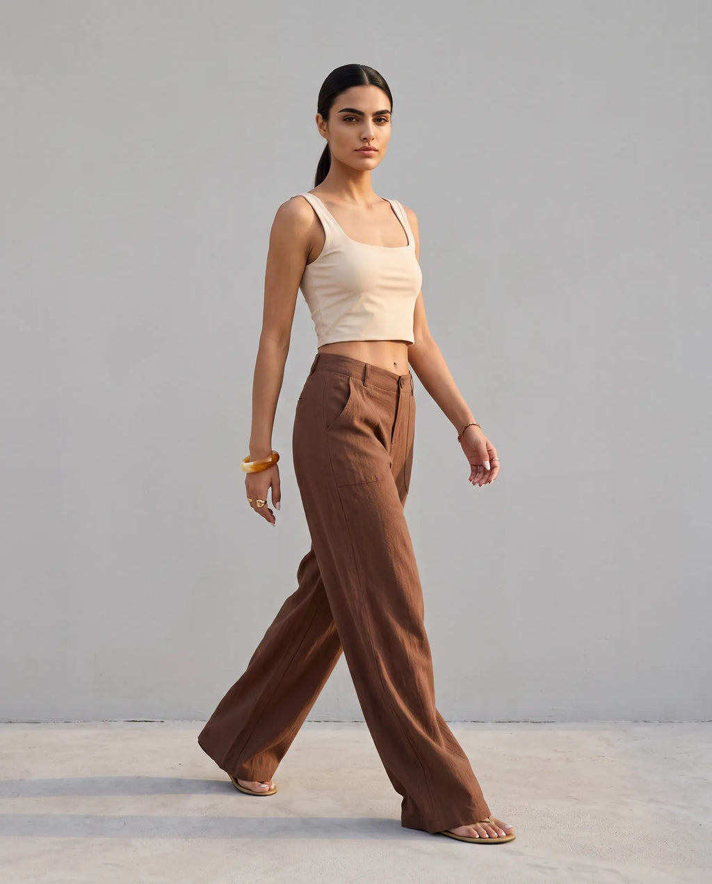 Linen Cotton Wide-Leg Trousers