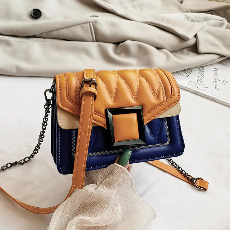 Stylish Color-Block Chain Shoulder Bag for Women