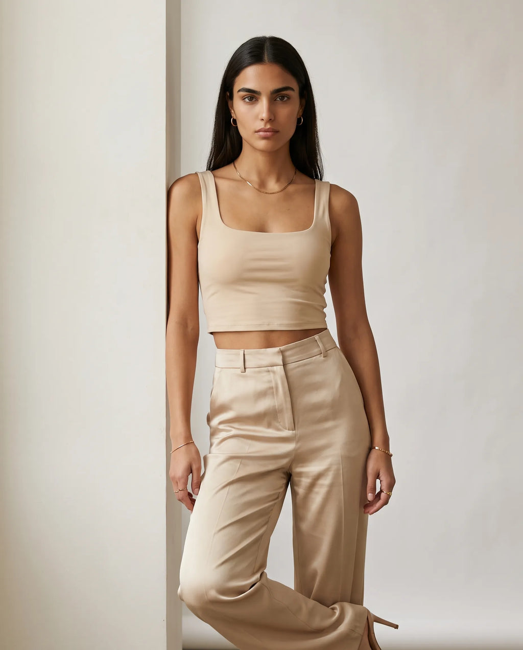 Satin Square-Neck Cropped