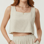 Linen Square-Neck Crop Top & Shorts Set