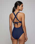Deep-V Drawstring One-Piece Swimsuit