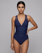 Deep-V Drawstring One-Piece Swimsuit