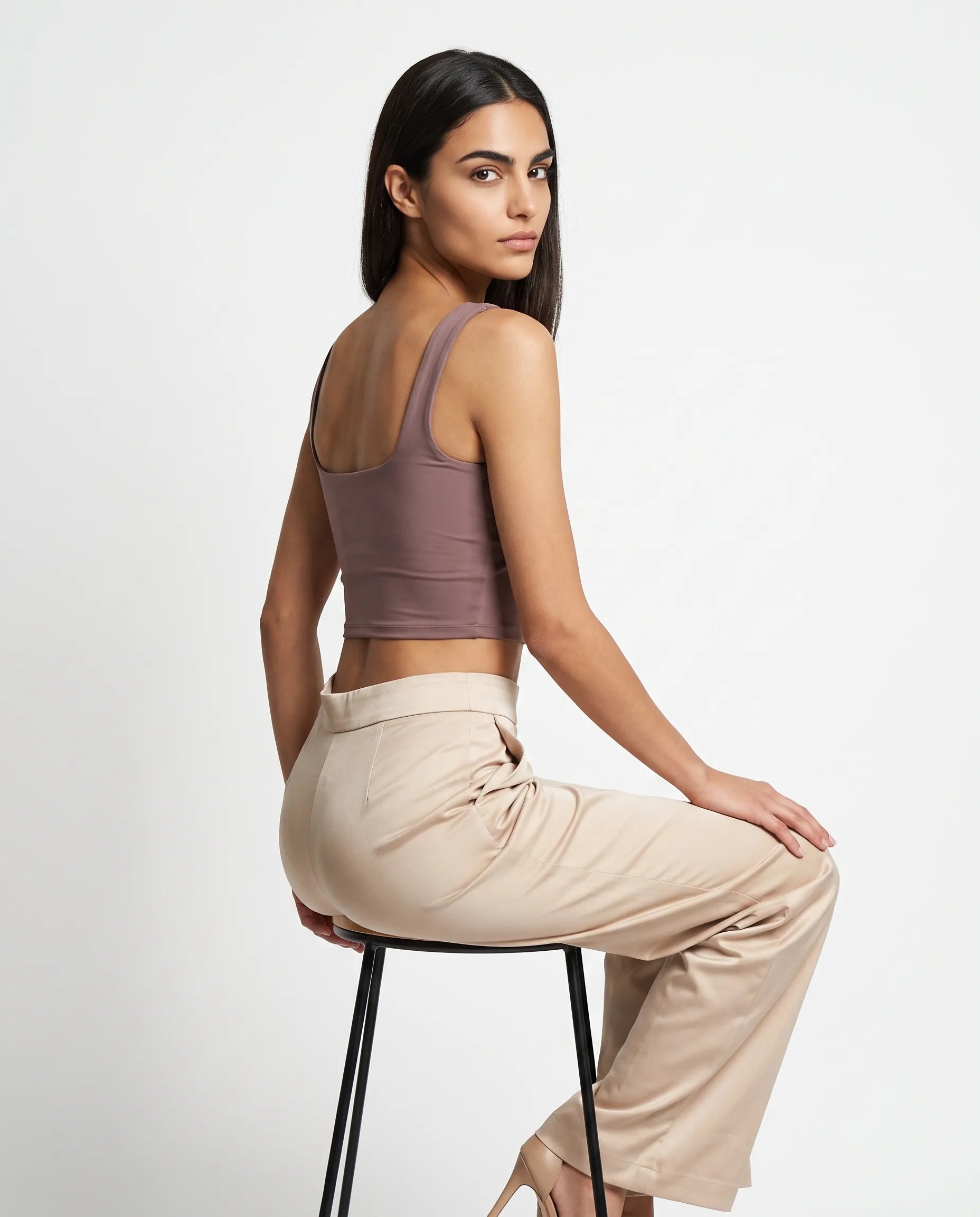Satin Square-Neck Cropped