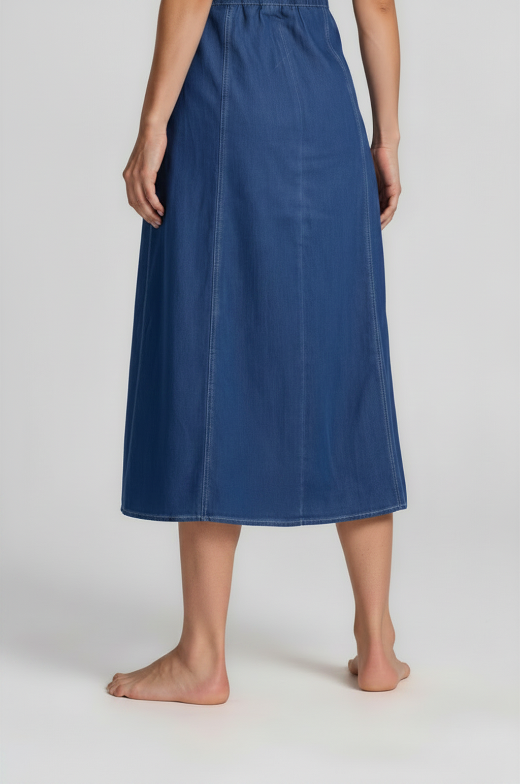 Denim Square-Neck Midi Dress