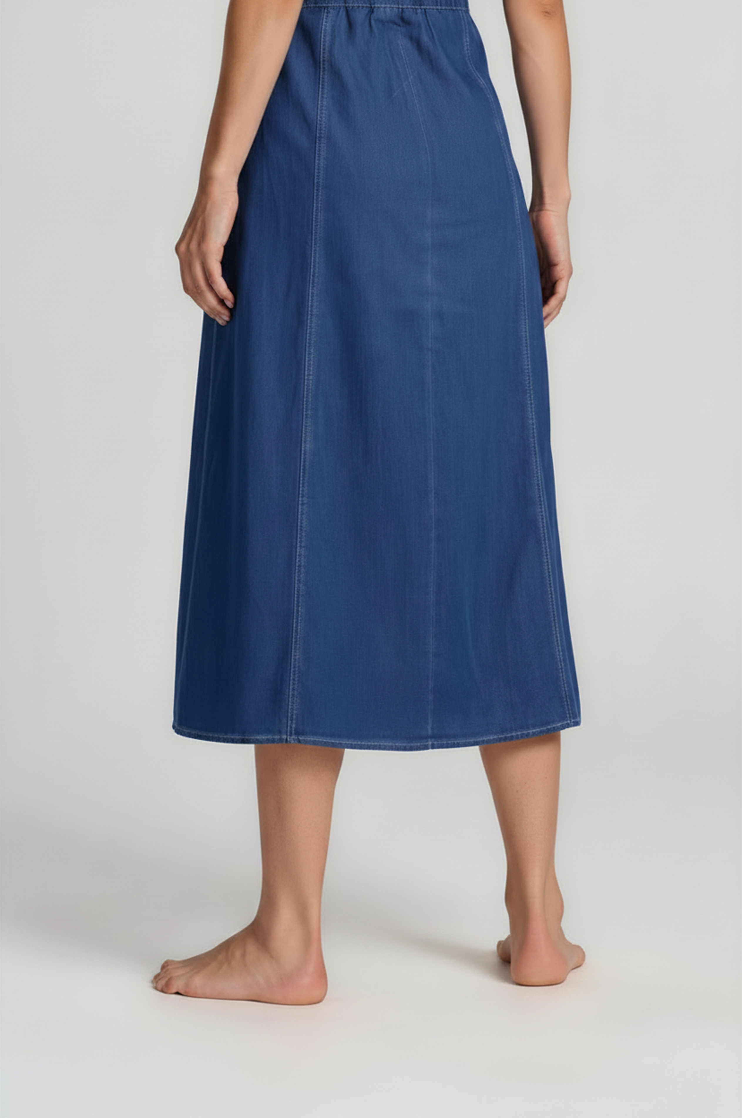 Denim Square-Neck Midi Dress
