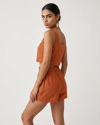 Linen Square-Neck Crop Top & Shorts Set