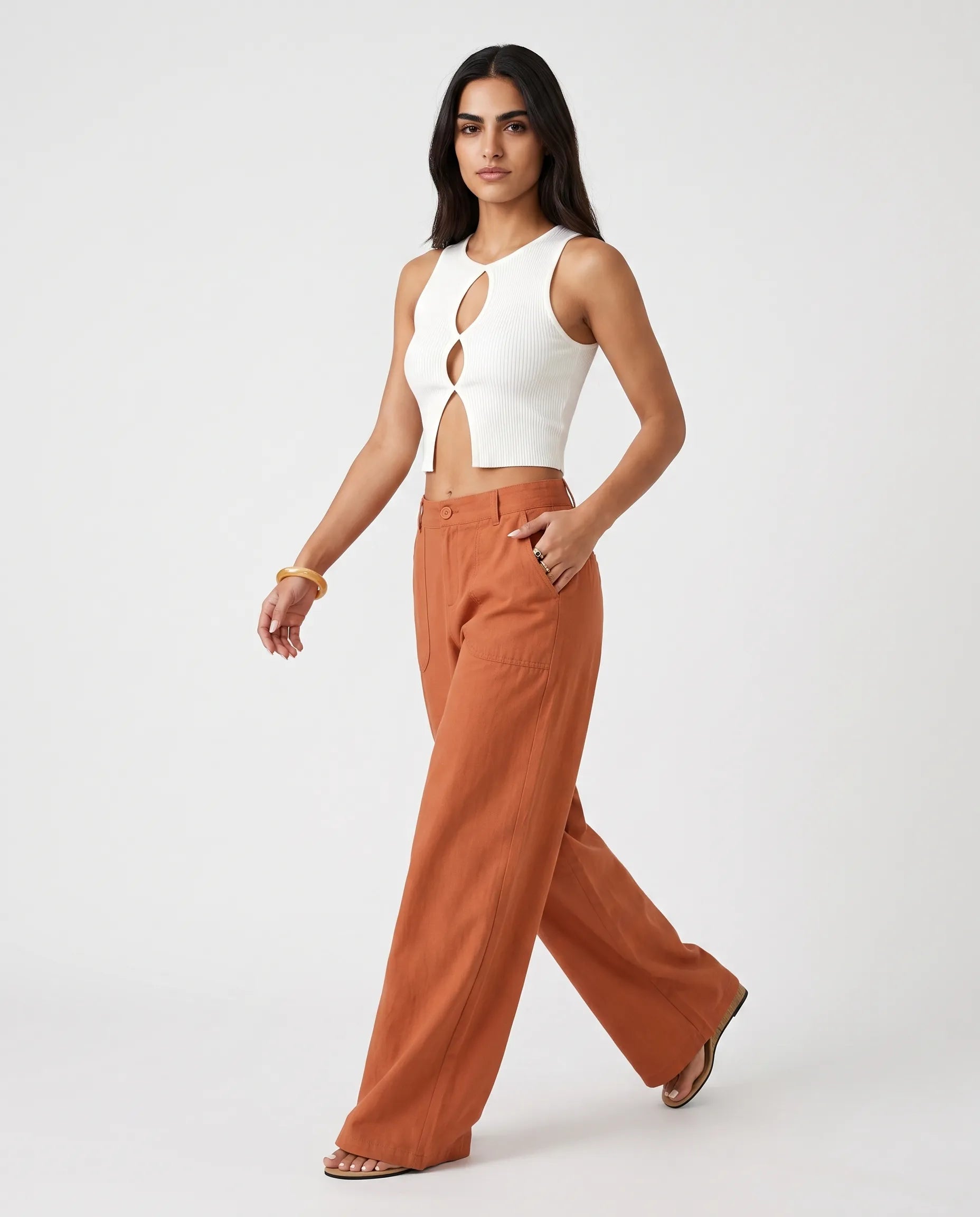 Linen Cotton Wide-Leg Trousers