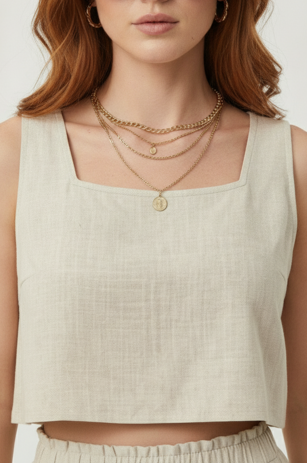 Linen Square-Neck Crop Top & Shorts Set