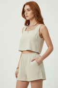 Linen Square-Neck Crop Top & Shorts Set