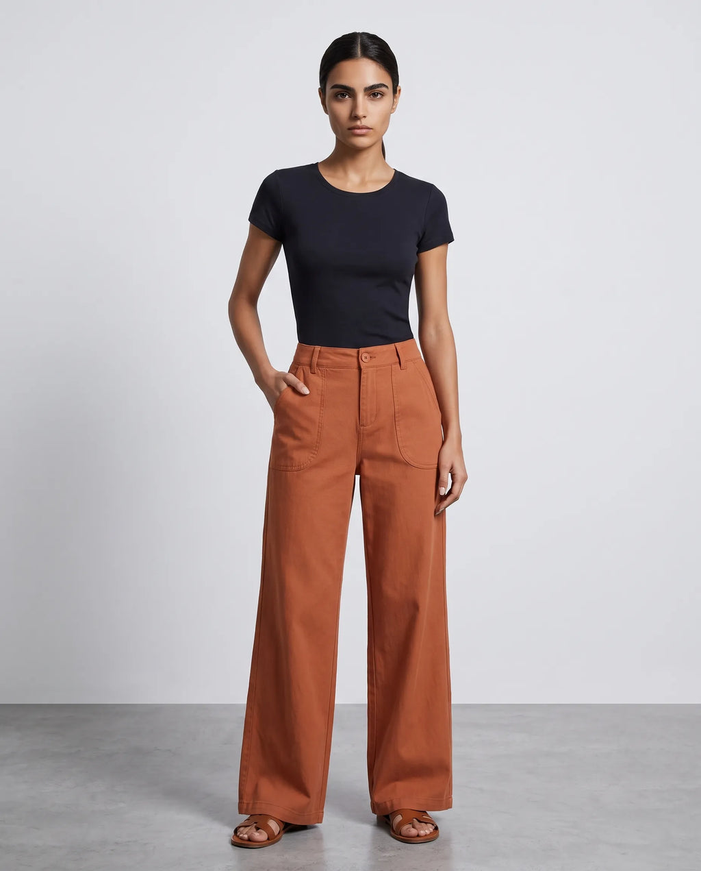 Linen Cotton Wide-Leg Trousers
