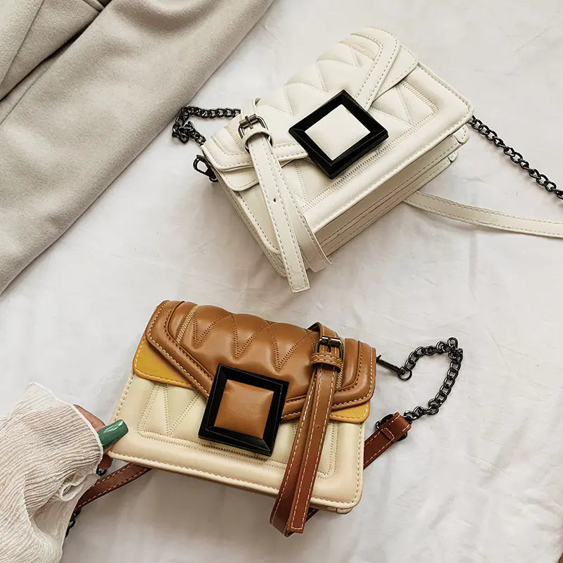 Stylish Color-Block Chain Shoulder Bag for Women